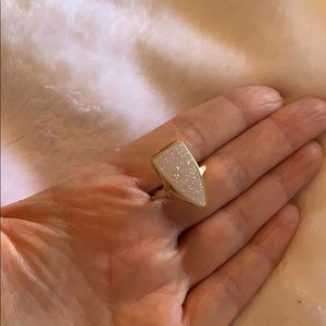 White natural druzy ring with gold details